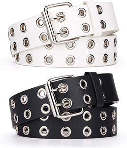 Cinturón de mezclilla unisex de moda para mujer, estilo occidental, de cuero PU, con doble ojal, estético punk, con remaches y tachuelas - Product Image 1