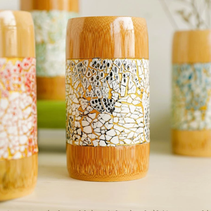 Vaso de bambú natural con incrustaciones de perlas Vasos de fibra de bambú Opciones al por mayor personalizables disponibles para marca única - Product Image 5
