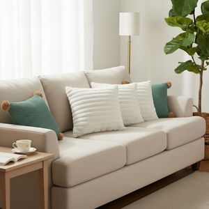 SOGA Ensemble de 5 taies d'oreiller côtelées vert sauge avec pompons et housse de coussin texturée blanche pour canapés de salon - Product Image 2