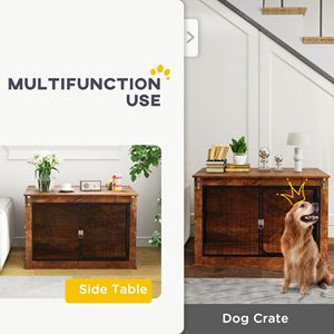 Cuccia per Cani Rettangolare Marrone Rustico con Tetto Apribile e 2 Porte per Cani di Taglia Grande, Stile da Esterno - Product Image 4