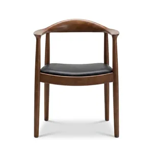 Fauteuil en bois avec assise rembourrée noire, dossier incurvé, structure en bois massif, chaise de salle à manger pour la maison, le café, le restaurant, les bureaux - Product Image 3