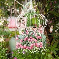 Lanterne décorative en fer forgé vintage artisanale personnalisée en forme de cage à oiseaux pour bougie parfumée, décoration florale de mariage