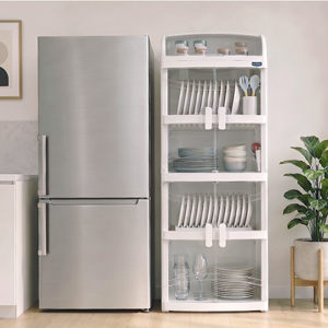 Égouttoir à vaisselle élégant et minimaliste avec 5 niveaux spacieux, fabriqué en plastique durable et résistant à l'eau pour le rangement de cuisine - Product Image 2