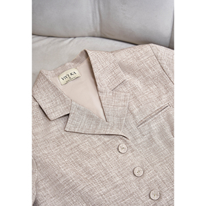Conjunto de Chaleco Corto y Pantalones Cortos Beige para Mujer, Estilo Casual, Cuello con Muescas, Cómodo, Antiestático, con Botones, ZELDA - Product Image 5