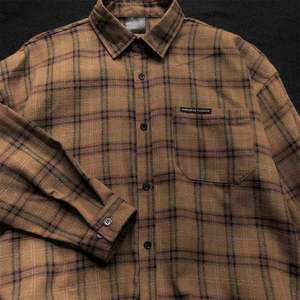 Unisex <b>Flannel</b> <b>Overshirt</b> Corduroy Collar Long Sleeve Plaid Button Up Casual Outdoor Shirt - Product Image 1