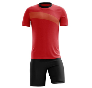 Maillot de football rouge pour homme, manches courtes, col rond, 100% polyester, respirant, coupe athlétique, ensemble short noir, toutes saisons - Product Image 1