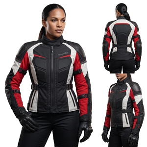 Chaqueta de Motocicleta para Mujer KhumBro, Diseño Color Block Rojo, Negro y Blanco, para Carreras y Conducción - Product Image 2