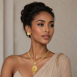 Elegante Juego de Collar con Colgante de Hojas, Chapado en Oro de 24K, con Circonita Cúbica, Joyería de Boda para Mujer AC19P0007M - Product Image 3