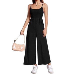 Combinaison décontractée sans bretelles pour femme avec empiècements contrastants, col carré, pantalon large, en polyester, ensemble de yoga longueur intégrale printemps/été - Product Image 5