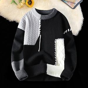 Suéter de hombre con bloques de color, tejido de punto trenzado, estilo oversized. - Product Image 3