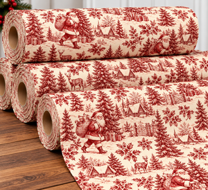 Tissu Toile de Noël Rouge Père Noël Cerf Village d'Hiver Coton Matériel de Couture Festif - Product Image 2