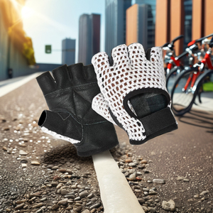 Guantes de Ciclismo Negros de Medio Dedo, Ecológicos, Ligeros, Cómodos, Transpirables, para Deportes, Ciclismo, con Dorso de Crochet Blanco - Product Image 1