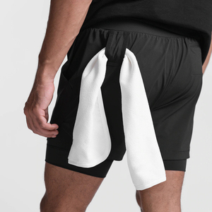 Shorts de course pour homme, couleur unie, poches, logo sur le devant, séchage rapide, respirant, taille élastique, vêtements de sport - Product Image 4