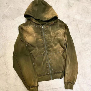 Sudadera con capucha y cremallera para hombre, estilo oversized, con efecto deslavado ácido y pedrería, 100% algodón tejido, de la marca FITFASHION - Product Image 6