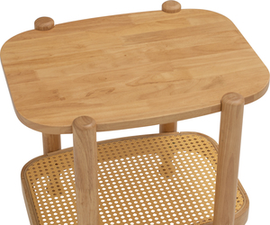Modern Side <b>Table</b> Natural Malaysian Oak <b>Solid</b> <b>Wood</b> <b>Top</b> with Rattan Shelf End <b>Table</b> for Living Room Bedroom Home Cafe Furniture - Product Image 5