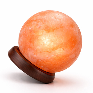 Lampe globe en sel de l'Himalaya en matériau organique, sphère sculptée, décoration d'intérieur, sans cordon, ampoule rose respirante - Product Image 1