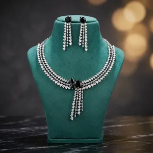 Parure de bijoux en laiton avec diamants américains, collier et boucles d'oreilles pour mariée, demoiselles d'honneur, cérémonie de mariage, tenue de fête - Product Image 5