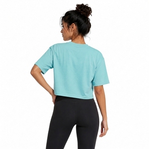 Women's <b>Turquoise</b> Cropped <b>T</b>-<b>Shirt</b> Crew Neck Short Sleeve Loose Fit Solid Color 100% Cotton Jersey Casual Wear Spring Summer - Product Image 2