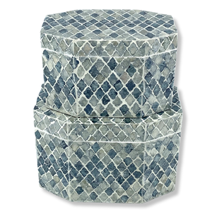 Joyero decorativo hecho a mano con diseño marroquí azul, octogonal, MDF, Capiz, incrustaciones, regalo de almacenamiento para decoración del hogar, forma rectangular - Product Image 1