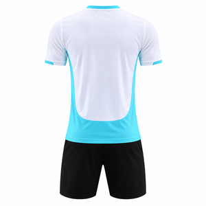 Maillot de football unisexe blanc et bleu à col rond 100% polyester à séchage rapide, manches courtes, évacuation de l'humidité, toutes saisons, personnalisable par sublimation - Product Image 2