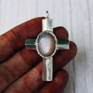 Pendentif Monalisa rose en argent sterling 925, design croix, charme en pierre précieuse fantaisie, bijou unique, cadeau pour femme - Product Image 4