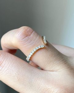 Minimalist Round Cut Lab Grown Open <b>Gap</b> Curve Band Ring 14K Solid Gold Handmade For Engagement Gift For Her - Product Image 2
