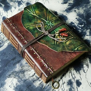 Handmade Retro Cowhide Leather A4 <b>Notebook</b> Coffee Green Lotus Leaf Thick Sketchbook Business Notepad Journal <b>Vintage</b> Style Gift - Product Image 2