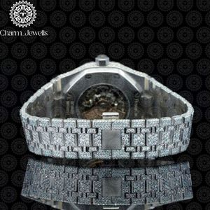 Montre de Luxe pour Homme en Acier Inoxydable, Boîtier de Montre Analogique à Mouvement Mécanique, Accents Diamantés, Fermoir Caché à Bouton-Poussoir, Bracelet 20mm, 40mm - Product Image 5