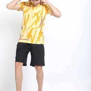 Men's Yellow <b>Geometric</b> Print O-Neck Short Sleeve T-<b>Shirt</b> Regular Fit Casual 100% Cotton Breathable Jersey Knitted - Product Image 5