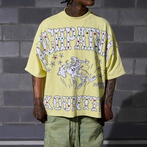 เสื้อยืดโอเวอร์ไซส์ทรงบ็อกซี่ แต่งลายกราฟิกพิมพ์ลายคุณภาพสูง สไตล์ฮิปฮอป สำหรับฤดูร้อน ไซส์พลัส  ตกแต่งด้วยคริสตัลวินเทจ สำหรับผู้ชาย - Product Image 1