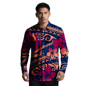 Men Hawaiian Plus 4XL <b>Long</b> Sleeve Tropical Printed <b>Shirt</b> Breathable Casual Polynesian Button-Down <b>Beach</b> 100% Polyester Summer - Product Image 4