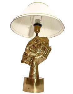 Modern Brass Table Lamp With Beige Fabric Empire Shade <b>Decorative</b> <b>Lighting</b> For Bedroom Warm White - Product Image 2