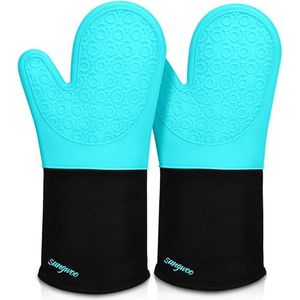 Guanti da forno extra lunghi in silicone con fodera trapuntata e impugnatura antiscivolo, resistenti al calore, per barbecue e cottura. - Product Image 1