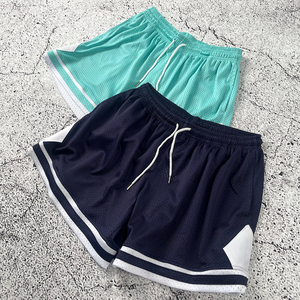 Pantalones Cortos de Baloncesto Unisex de Malla, Color Sólido, Cintura con Cordón, Transpirables, para Verano, para Adultos, Azul Marino y Verde Menta - Product Image 2