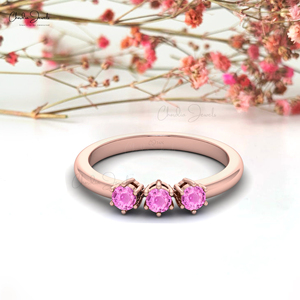 แหวนเพชรพลอยสีชมพูทรงบริลเลียนต์คัท 3 มม. แท้ สำหรับขอแต่งงาน ทองคำ 14K ดีไซน์เรียบหรู ผลิตในอินเดีย สินค้าขายดี - Product Image 2