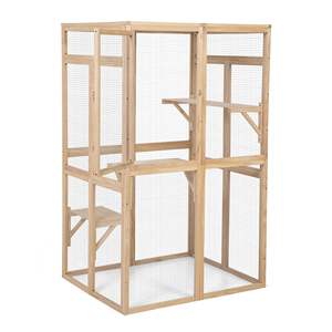 Catio per Gatti in Legno Color Noce, Recinto Esterno con Amaca, Porta, Gabbia per Gattini, Tavola per Sole - Modello Arredo Campeggio per Animali - Product Image 4