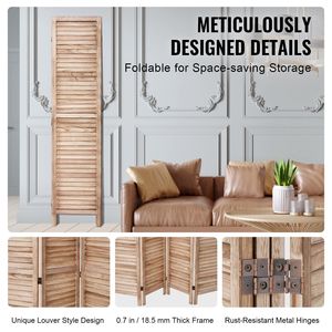 Divisor de Habitaciones Portátil de Madera de 4 Paneles y 66.9 Pulgadas de Alto, Biombo de Privacidad con Rejillas para Interiores, Partición Plegable de Madera Decorativa - Product Image 5