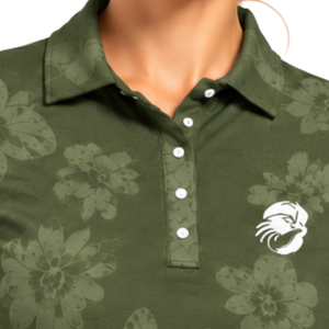 Polo de Golf Verde Oliva para Mujer, Manga Corta, Estampado Floral, Deportivo, Personalizado, Transpirable, Venta al Por Mayor - Product Image 3