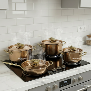 Ensemble de casseroles et poêles de luxe en acier inoxydable martelé 4 pièces, finition dorée, ustensiles de cuisine haut de gamme, ensemble de casseroles de qualité alimentaire - Product Image 6