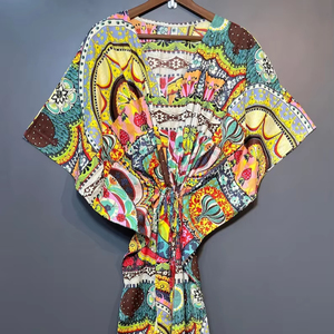 Floral Digital Printed Casual Summer Cotton <b>Kaftan</b> Dress Womens Beach Cover-Up Loungewear Asia Pacific Islands - Product Image 3