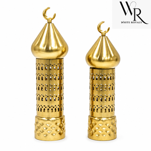 Minaret en métal argenté au design luxueux avec croissant doré, minaret de mosquée ajouré créatif pour la décoration du Ramadan Kareem - Product Image 4