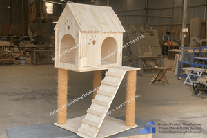 Abri pour animaux de compagnie extérieur en plastique gris moderne, imperméable, de forme carrée, avec station d'alimentation surélevée, fabriqué au Vietnam - Product Image 4