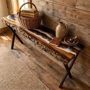 <b>Black</b> Ocean Epoxy Resin <b>Console</b> <b>Table</b> Live Edge Wood Living Room Furniture Handmade Modern Luxury Durable Floor Mount Indoor Use - Product Image 5