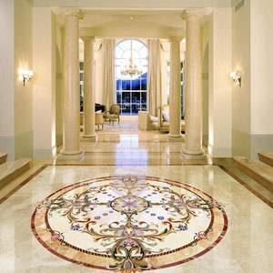 Carreaux de sol décoratifs de luxe, imperméables, en marbre avec incrustations de laiton, design méditerranéen artisanal, pour salon, hôtel, hôpital - Product Image 1