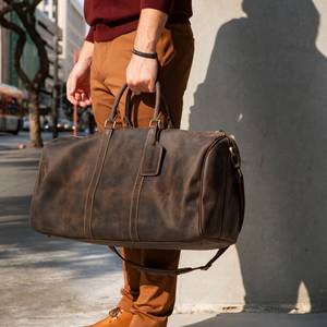 Sac de voyage vintage en cuir grande capacité, sac de nuit élégant en cuir, sac de week-end à main pour homme - Product Image 4