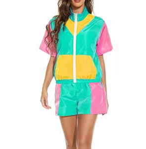 Women Windbreaker Shorts <b>Sets</b> Women Rain Zip-Up Hooded Wind Breaker Short Two Piece <b>Set</b> 100% Nylon <b>Waterproof</b> Suit Ladies - Product Image 1