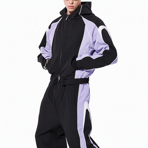 Survêtement coupe-vent pour homme, couleur noire, manches longues, capuche, fermeture éclair, coupe ample, streetwear, respirant, polyester, nylon - Product Image 2