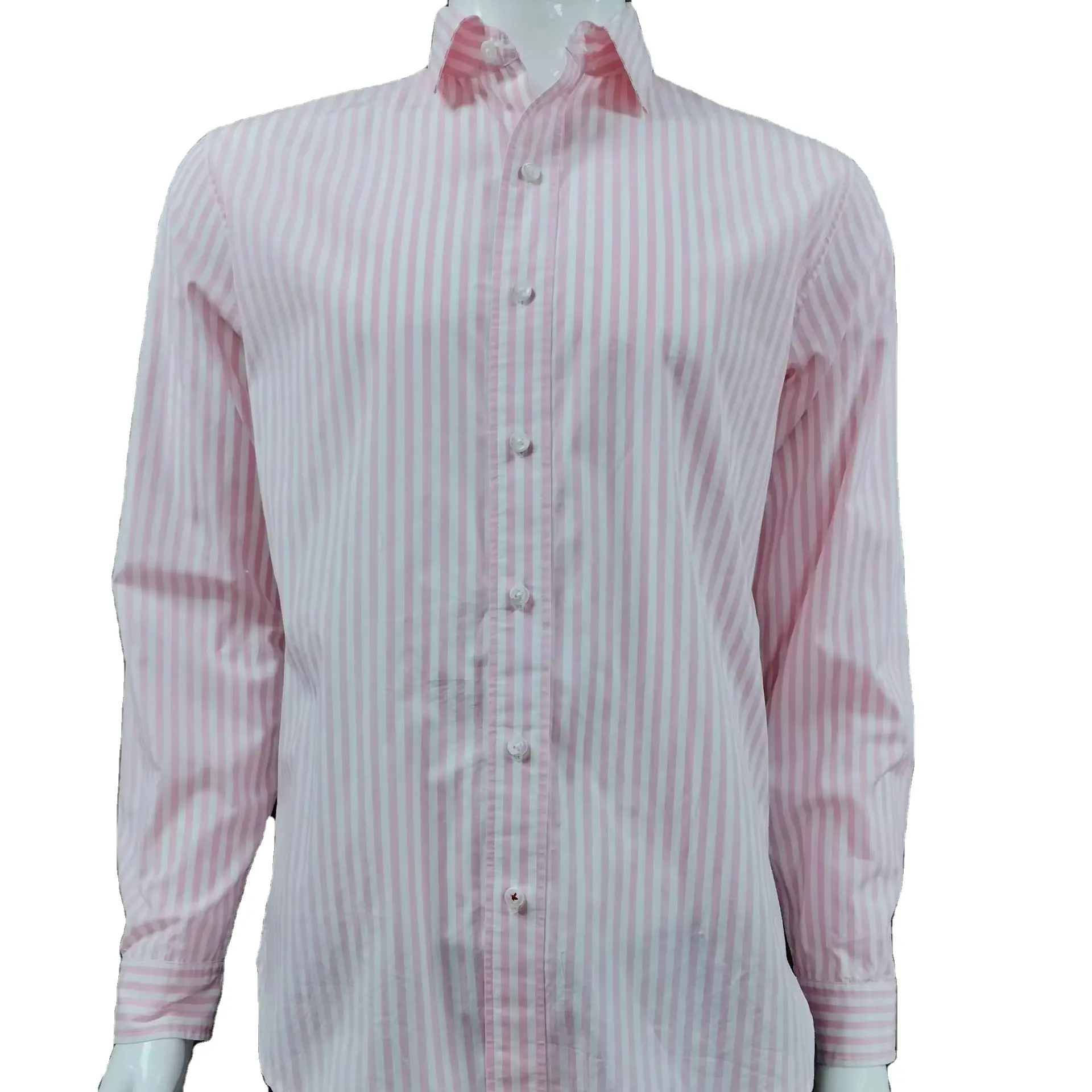 قميص رجالي بأكمام طويلة مناسب للعمل والعمل الرسمي قمصان مخططة بأزرار بالأسفل لون وردي من مصنع الملابس