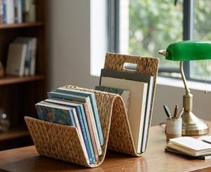 Wholesale Handwoven Water Hyacinth Magazine Holder and File Organizer <b>with</b> Handle for <b>Home</b> <b>Office</b> <b>Desk</b> <b>Storage</b> Made in Vietnam - Product Image 6