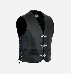 Chaleco de Motociclista de Cuero Genuino Negro para Hombre, Sin Mangas, Tallas S a 3XL - Product Image 1